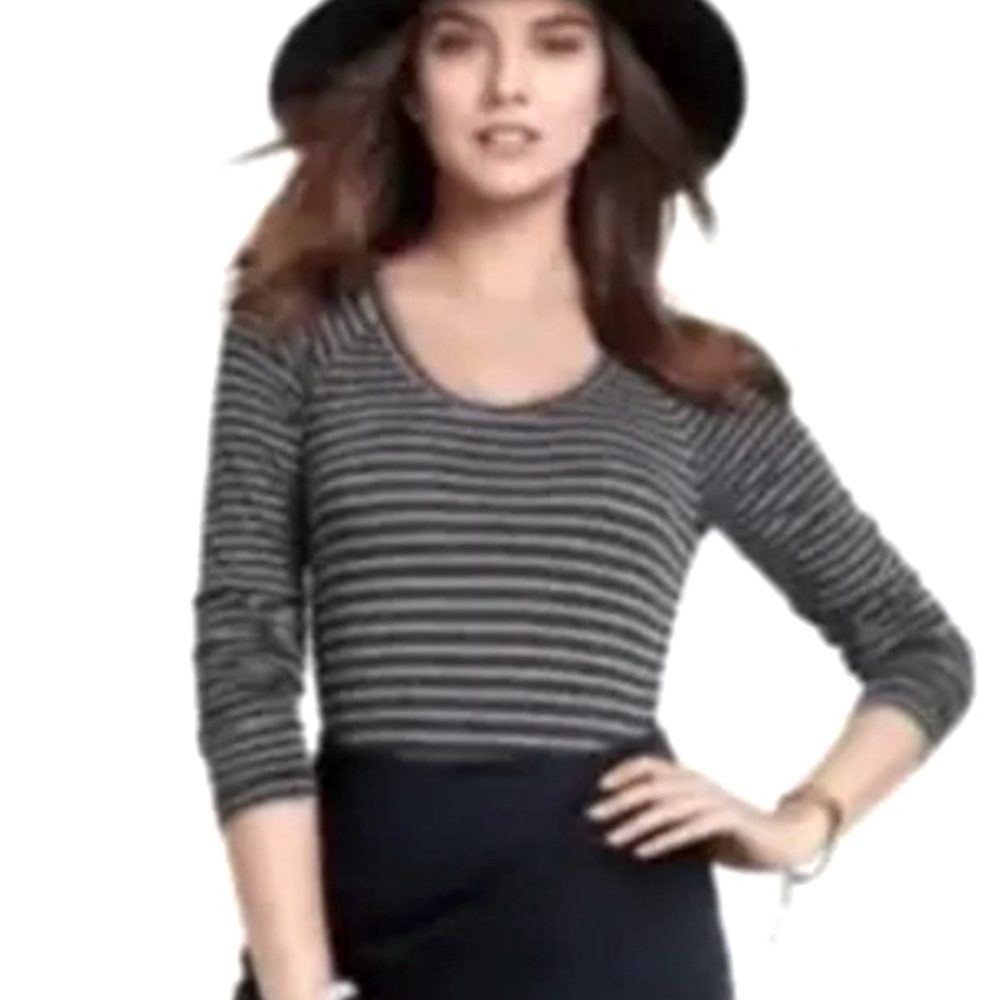 Cabi grey striped scoop neck top